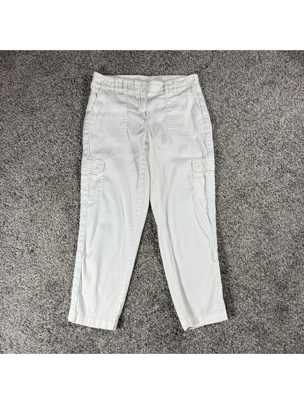 Chicos Pants Womens Sz 0 (S)Blanco Cropped Cargo Linen Cotton Stretch
